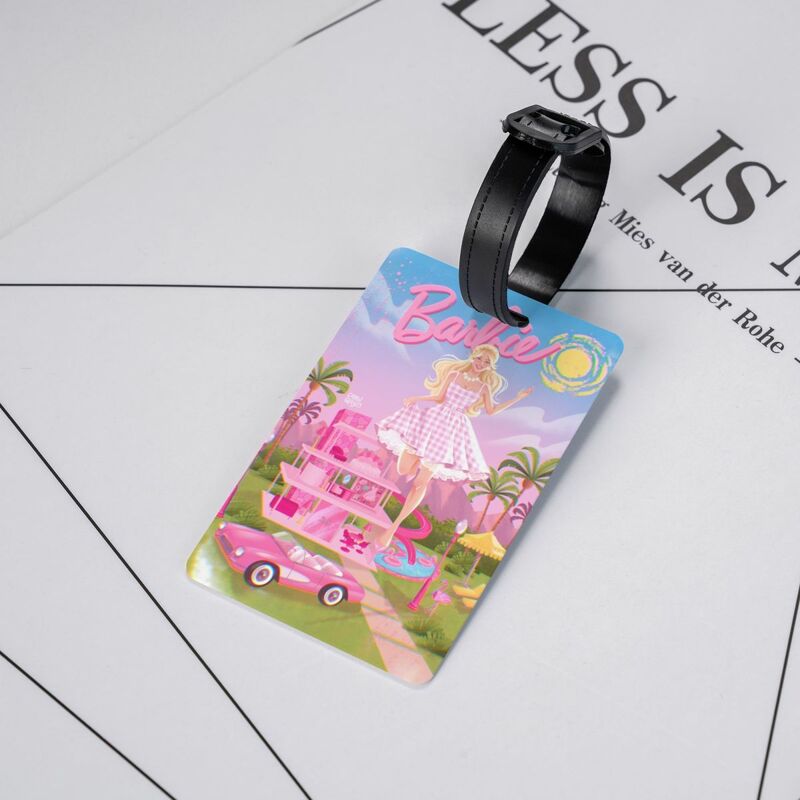 Custom Barbie Pink Girl Luggage Tags for Travel Suitcase Privacy Cover Name ID Card