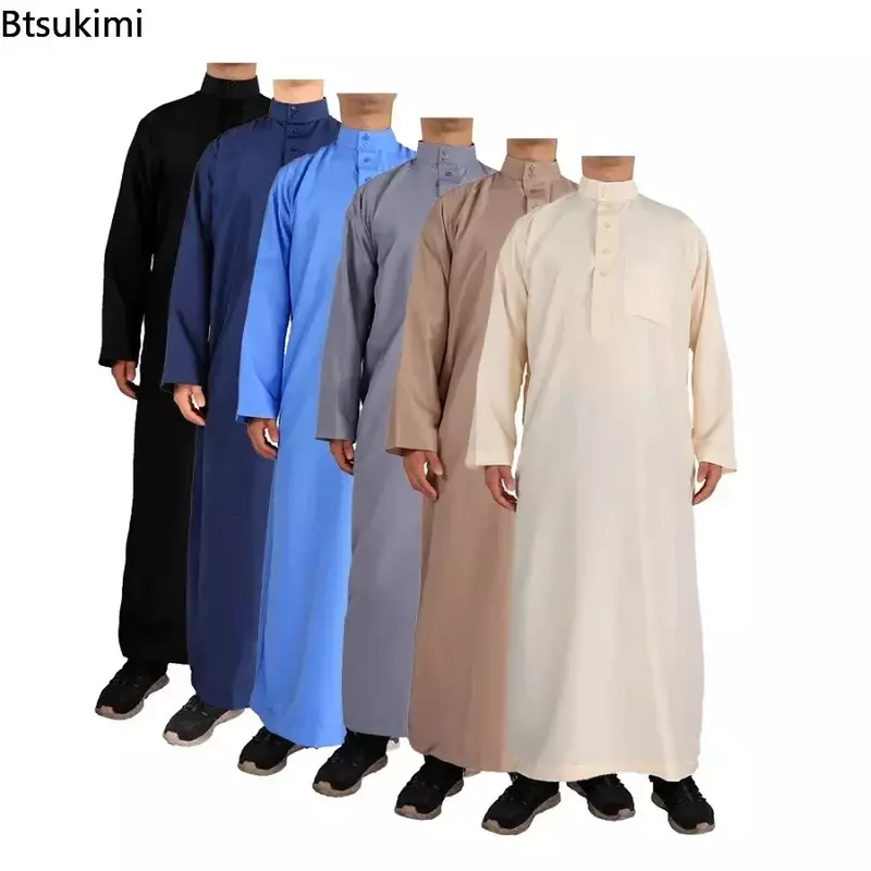 Новинка 2024 г., платье для мужчин на Ближний Восток в мусульманском стиле, с длинным рукавом, Jubba Thobe Рамадан, ИД дихаша, халат в мусульманском стиле, мусульманские кафтаны, Арабская одежда