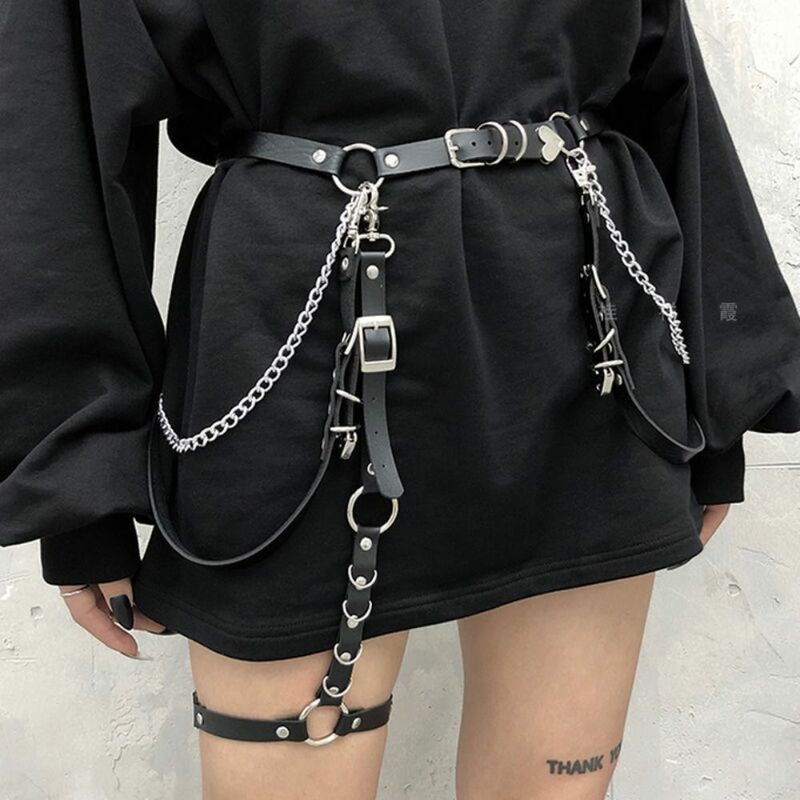 Cinturón elegante informal de Hip Hop Rock para mujer, cadena de cintura, vestido de mujer Cummerbands Heart Punk, pretina