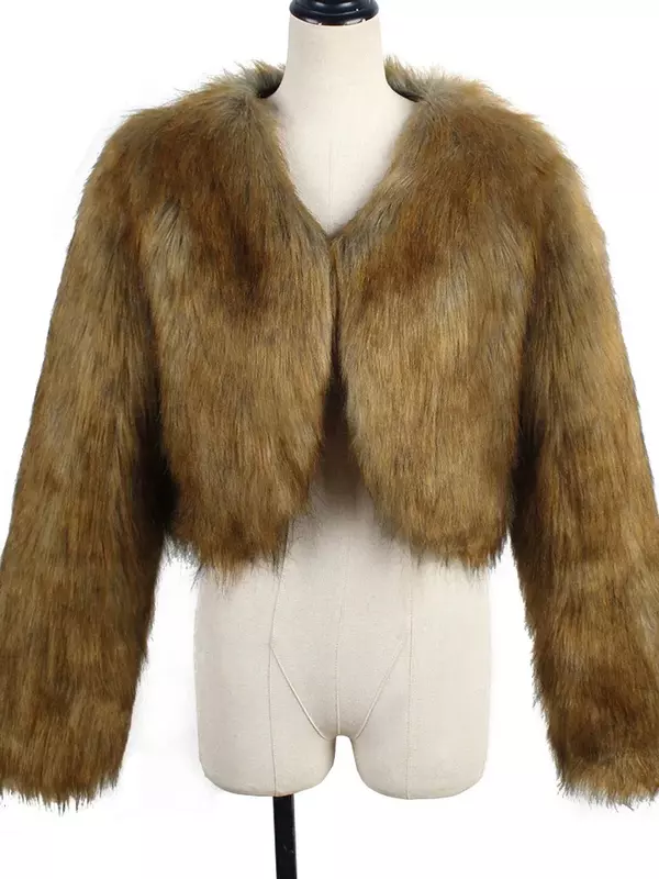 女性用の短い偽のキツネの毛皮のコート,厚くてふわふわのジャケット,防風性と暖かい冬のコート,アウターウェア,2023