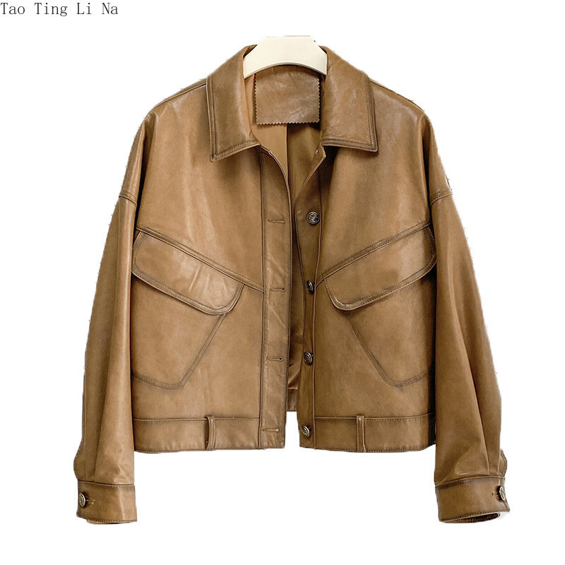 女性のための革のジャケット2022,新しいスリムなシープスキンのジャケットs18,春と秋