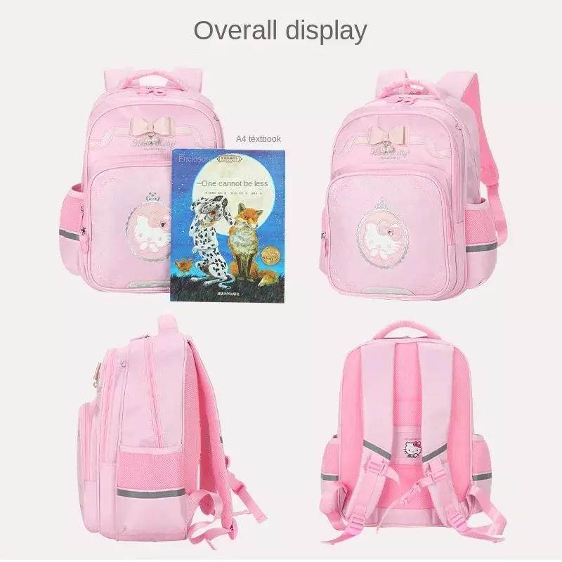 Mochila escolar Sanrio de Hello Kitty para estudiantes de primaria, mochila informal ligera para aliviar la carga