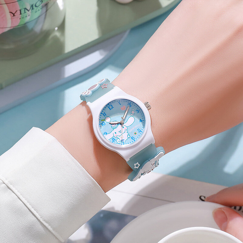 Sanrio 3D pola jam tangan anak Cinnamoro Hello Kitty jam tangan kuarsa tahan air Kuromi kartun silika Gel gelang jam hadiah anak-anak