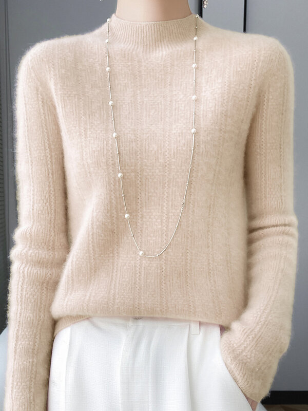 Suéter de lana merina con cuello simulado para mujer, jersey básico de Cachemira Grace, Tops de moda coreana, otoño e invierno, 2023, novedad de 100%