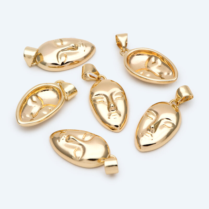 10 pçs rosto charme com fiança, 18k banhado a ouro bronze, máscara para fazer jóias pingente pulseira colar acessórios diy (GB-2753)