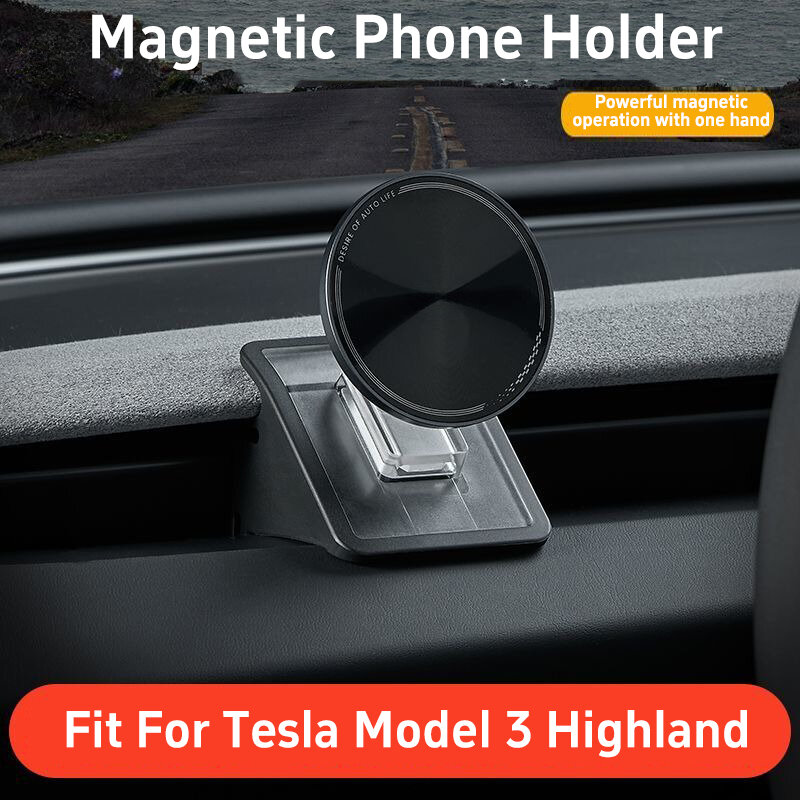 Suporte do telefone magnético para iPhone, Mount Acessórios, Highland 2024, 15, 14, 13 Series, Tesla Model 3