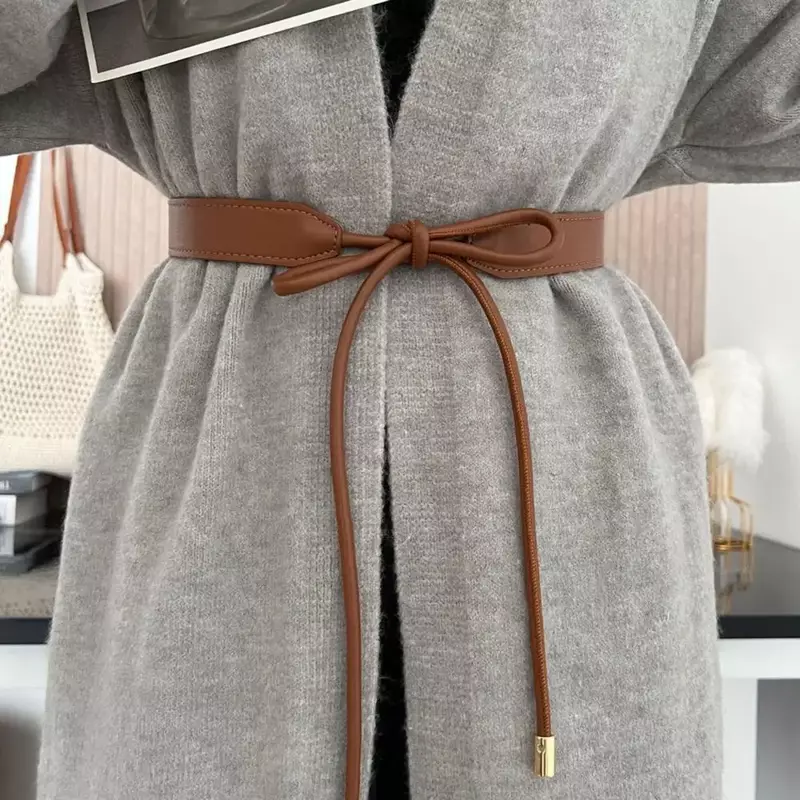 Wear-resistant Women Belt Adjustable Faux Leather Lace-up Women's Waist Belt for Sweater Dress Coat Narrow for Decoration