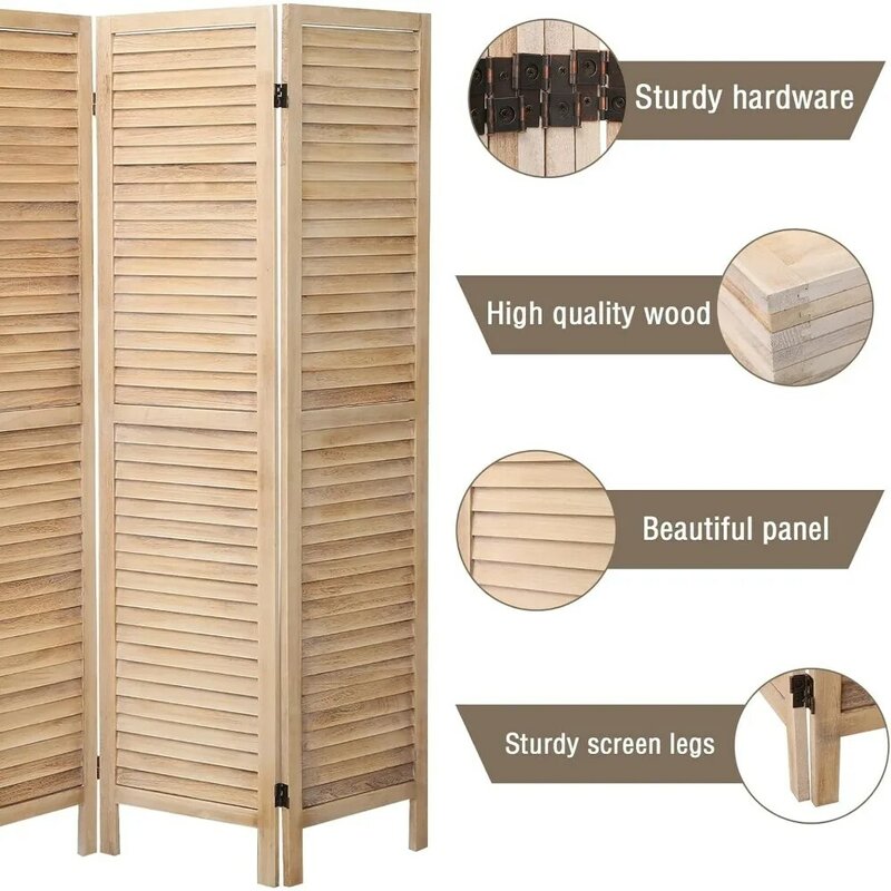 6 Panel Room Divider, 5.6Ft Tall Room Dividers and Folding Privacy Screens, Wooden Room Divider Screen,