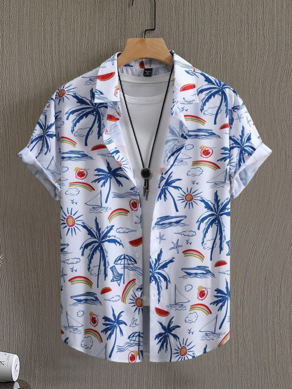 قميص هاواي للرجال مطبوع ثلاثي الأبعاد بأكمام قصيرة ، ملابس غير رسمية فضفاضة ، توب عالي الجودة ، موضة الصيف ، قميص هاواي ،