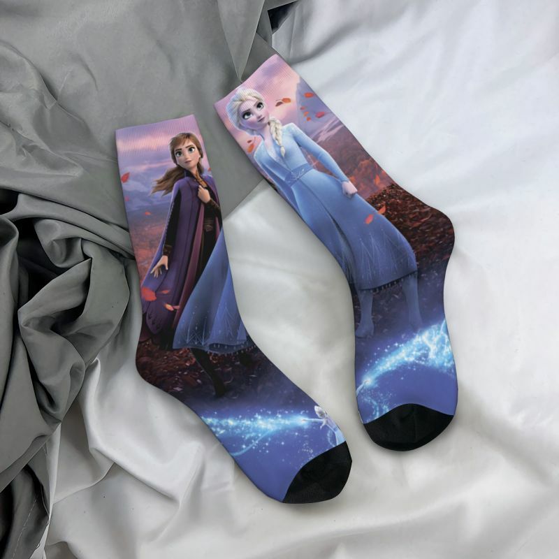 Spaß drucken gefrorene Elsa Anna Prinzessin Socken für Frauen Männer dehnbar Sommer Herbst Winter Cartoon Crew Socken
