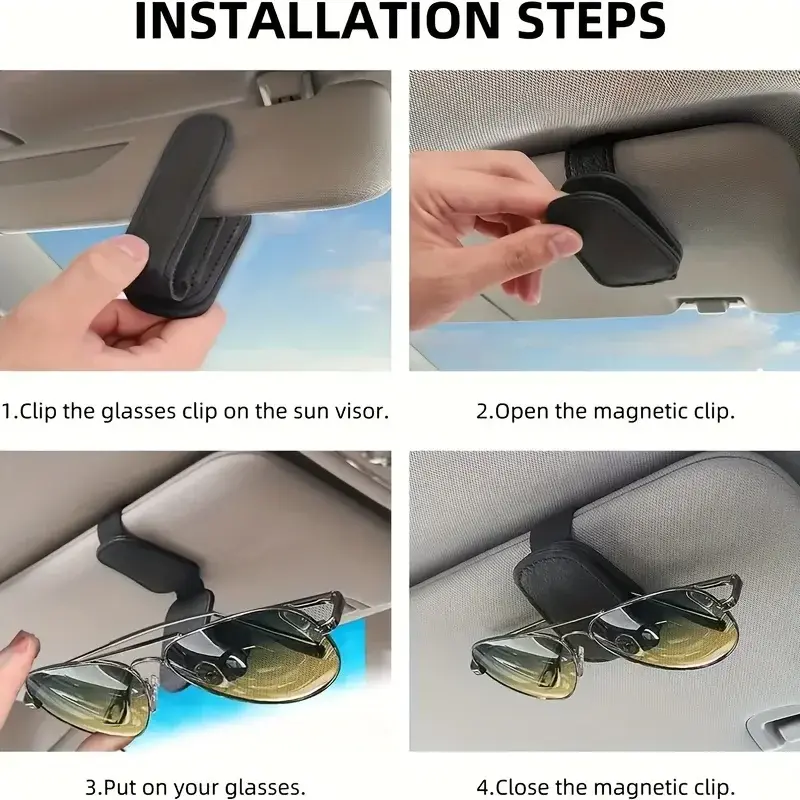 Óculos de sol Titular Adequado para Carro, Couro Magnético Clip, Ticket Clip, Car Sunshade Acessórios, 1Pc