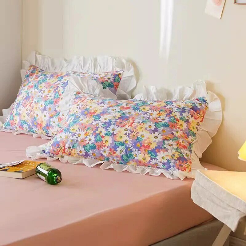 Funda de almohada de algodón puro para el cuerpo, 2 piezas, estampado Floral de flores, tamaño King, accesorios de cama de princesa, funda de almohada de 48x74cm