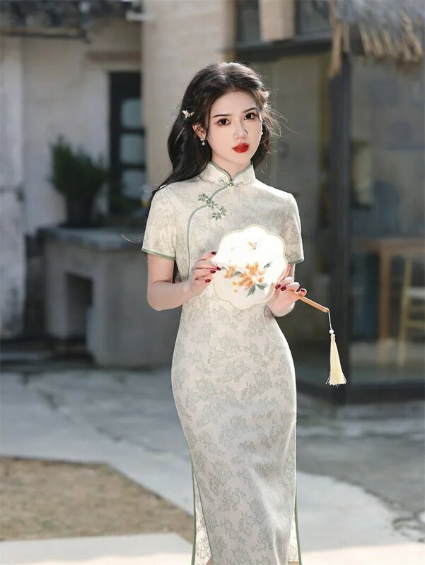 Vintage neue chinesische traditionelle Cheong sam Frauen Spitze Qipao Neuheit formelle Party Bankett Kleid Mädchen täglich schlanke Split-Kleid