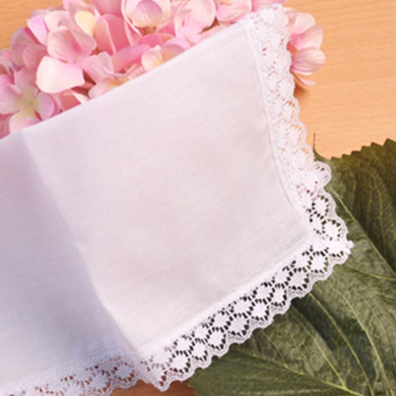 Lightweight White Handkerchief Cotton Lace Trim Hankie Washable Chest Towel Pocket Handkerchief for Adult Wedding Party