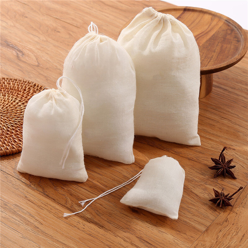 10 buah tali katun tas sup memasak dapat digunakan kembali kain tipis Filter teh makanan bumbu saringan bumbu kantong bumbu membuat saringan