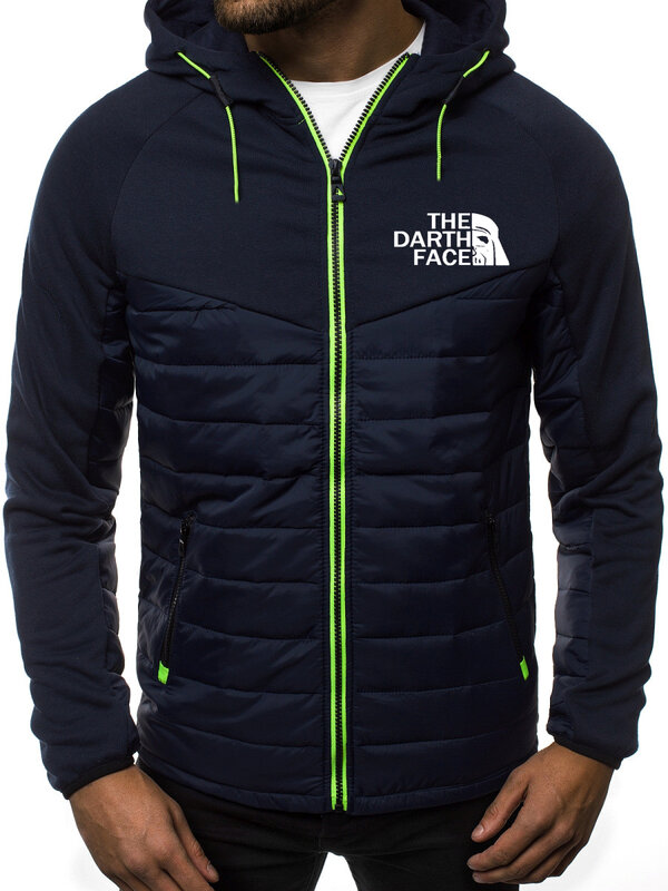 Jesienno-zimowa puchowa bluza z kapturem DARTH FACE nadruk Logo męska puchowa kurtka konfigurowalne Logo męska ciepła kurtka wygodna