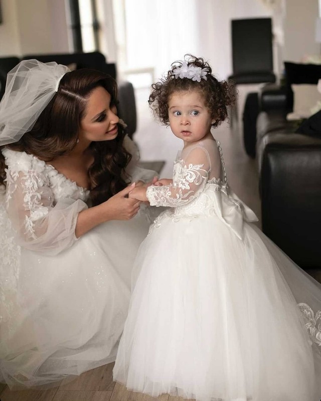 Детское кружевное платье с длинными рукавами BABYONLINE, белое, цвета слоновой кости, с цветочным принтом, для свадьбы, для детей, подружки невесты, бальное платье