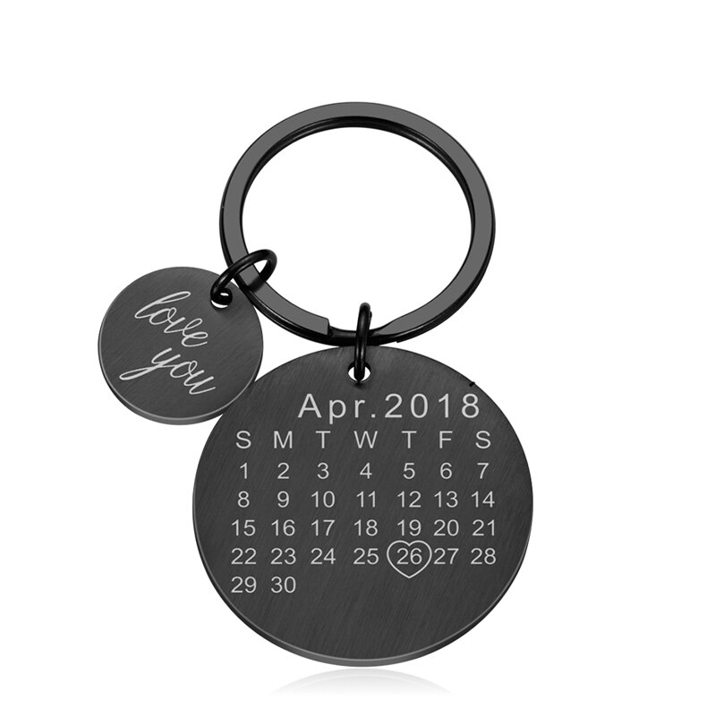 Gepersonaliseerde Roestvrij Staal Gegraveerd Kalender Datum Sleutelhanger Custom Sleutelhanger Cadeau Voor Trouwdag Gift