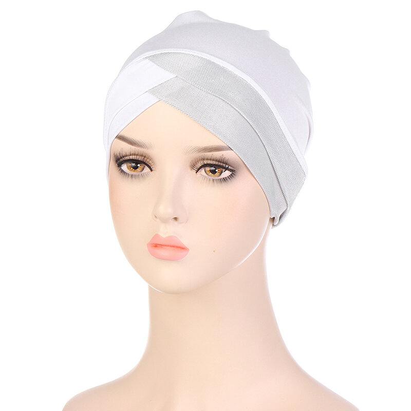 Cappello Hijab da donna cappello turbante cappello indiano cappello interno Hijab cappello fondo fronte croce panno elasticizzato di seta brillante musulmano islamico