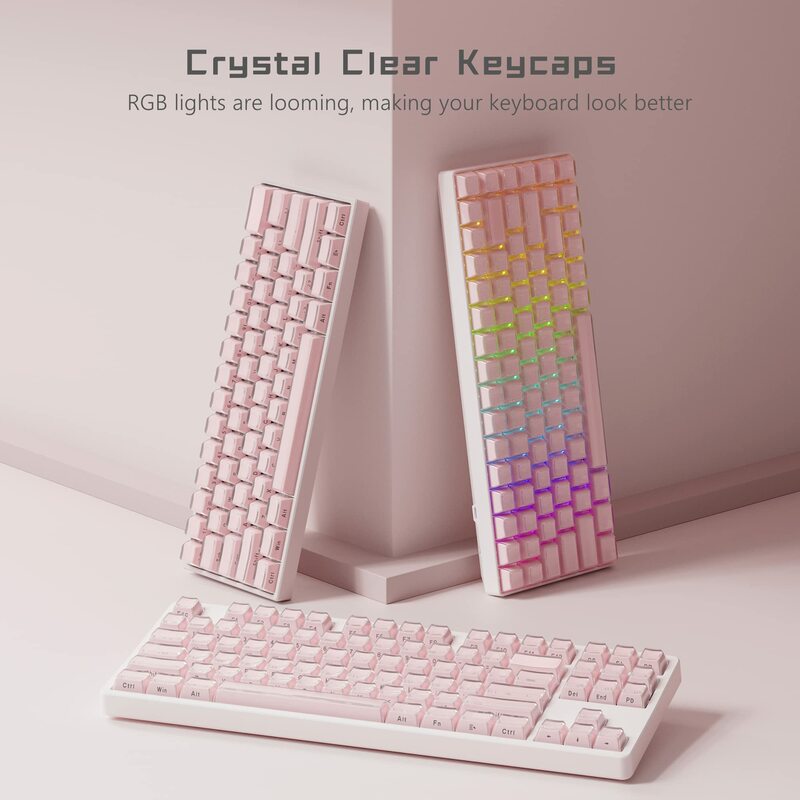 ゼリーラウンドサイドキーキャップメカニカルキーボード、113キー、氷の結晶、半透明ピンク、oemプロファイルキーキャップmx用61 68 104