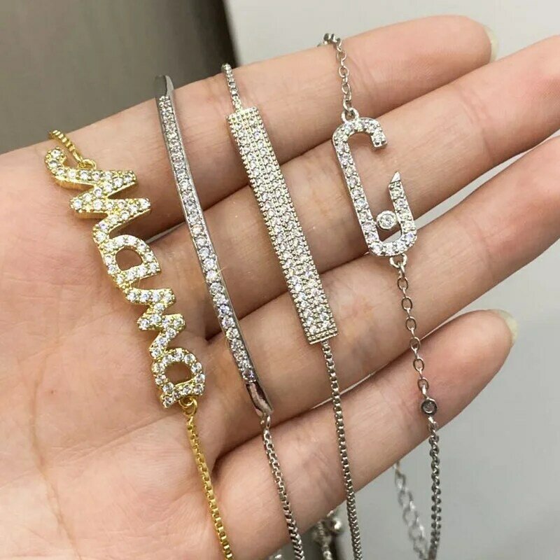 Uilz Classic Adjustable Bracelet Bangle Wedding for Women Bride Cubic Zirconia Chain Bracelets Jewelry Pulseira Feminia