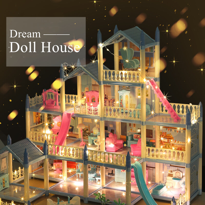 3D 조립 DIY 미니어처 인형 집, 인형 집 액세서리, 빌라 공주 성, LED 조명, 소녀 생일 선물, 장난감 집