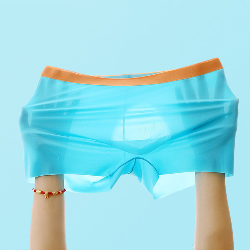 ชุดชั้นในเซ็กซี่กางเกงในชาย celana dalam Bahan Sutra น้ำแข็งกางเกงชั้นในบ็อกเซอร์ชุดว่ายน้ำบิกินี่ซีทรูบางระบายอากาศ