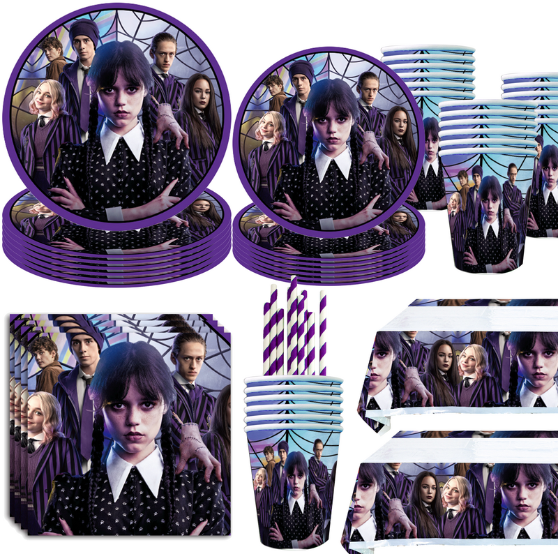 The Movie Wednesday Addams Birthday Party Decoration Banner Balloon Tableware Festive Event Supplies Free Custom Background