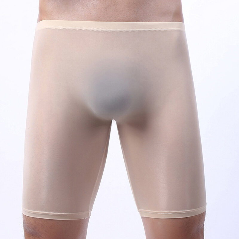 Long Leg Boxers Men Underwear Seamless Ice Silk Sexy Mens U Convex Pouch Boxer Shorts Cuecas Male Lengthen Panties Underpants