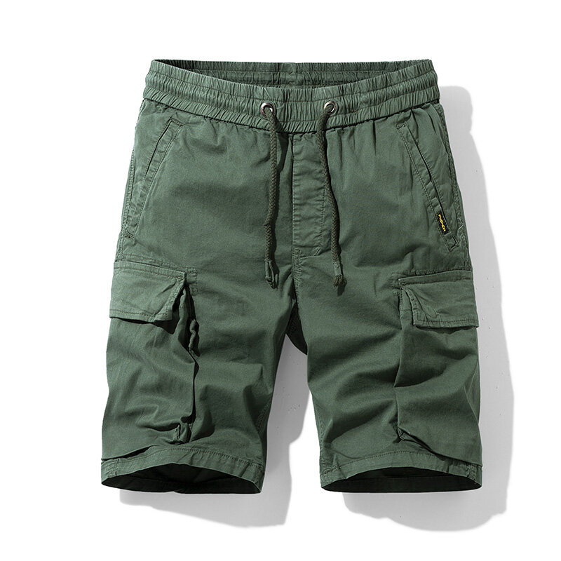 2023 New Summer Men Cotton Cargo Shorts Fashion Multi Pocket Solid Casual Breeches Bermuda Shorts Mens Loose Knee Length Pants