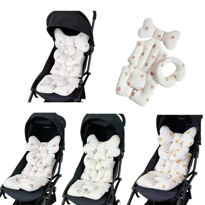 Baby Stroller Cushion Quilted Fabric Pad with Nech Suport set for Babies H37A