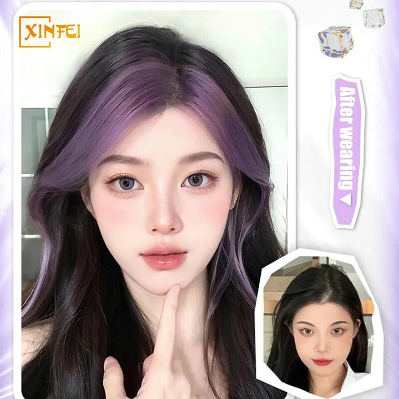 Synthetic Head Top Increase Hair Wig Piece Female Highlights Dream Purple Eversion Mid Split Eight Character Bangs Wig Piece