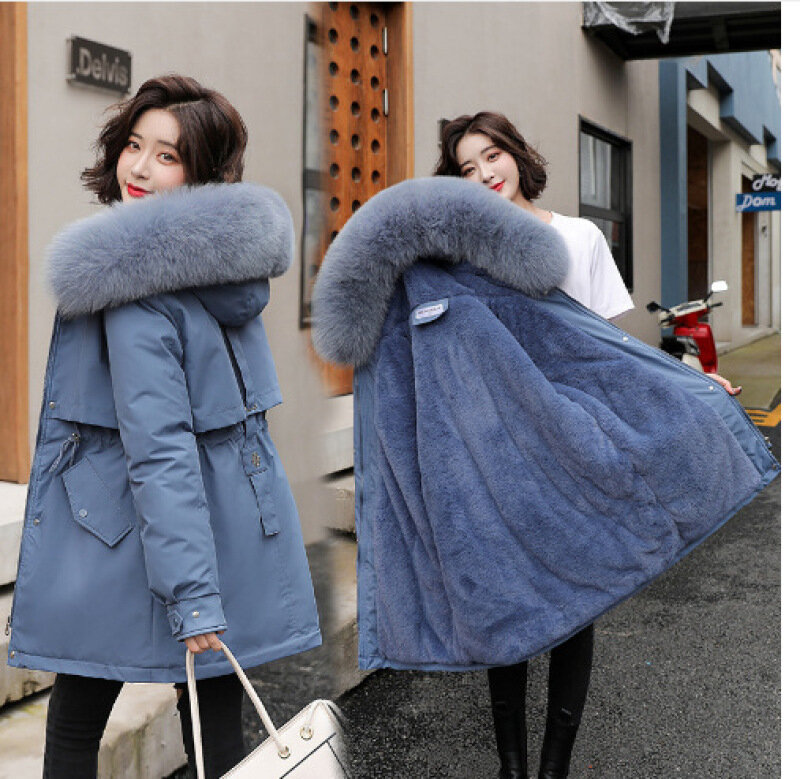 M-3XL Winter Women Parka Fashion Long Coat Wool Liner Hooded Parkas Slim Fur Collar Jacket Warm Snow Wear Padded Clothes