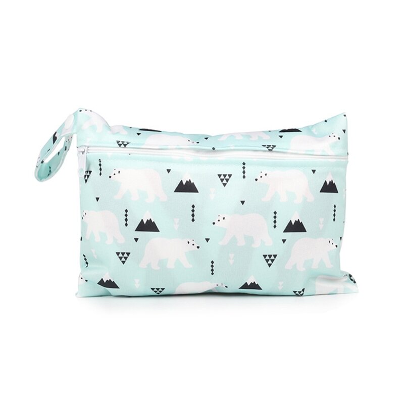 Baby Diaper Bag Printed Waterproof Wet Dry Nappy Zipper Handbag Stroller Carry Pack Travel Outdoor Wet Diaper Storage Pocket