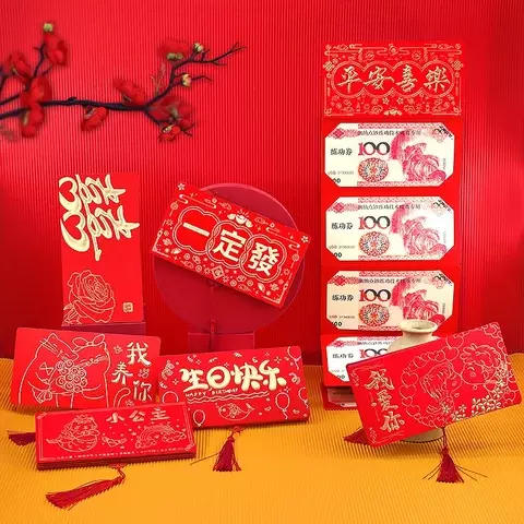 Amplop merah lipat Ulang Tahun Baru, tas kemasan hadiah kreatif amplop merah kelas atas dekorasi pesta hongbao