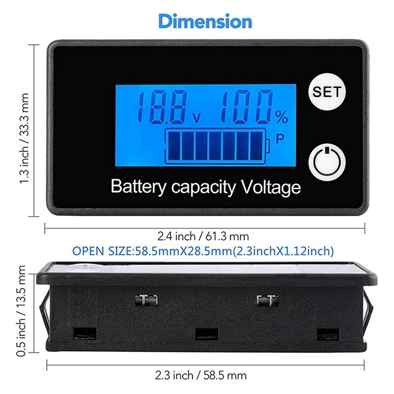 Digital Battery Monitor Carrinho de golfe Battery Testers 8-100V Voltagem Monitor, Capacidade restante Tester, 2X