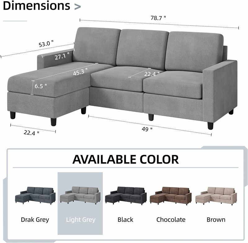 Shintenchi Sectional Sofa Sofa, Modern Linen L Shape Sofa 3 Seater Sectional Sofa with Reversible Recliner