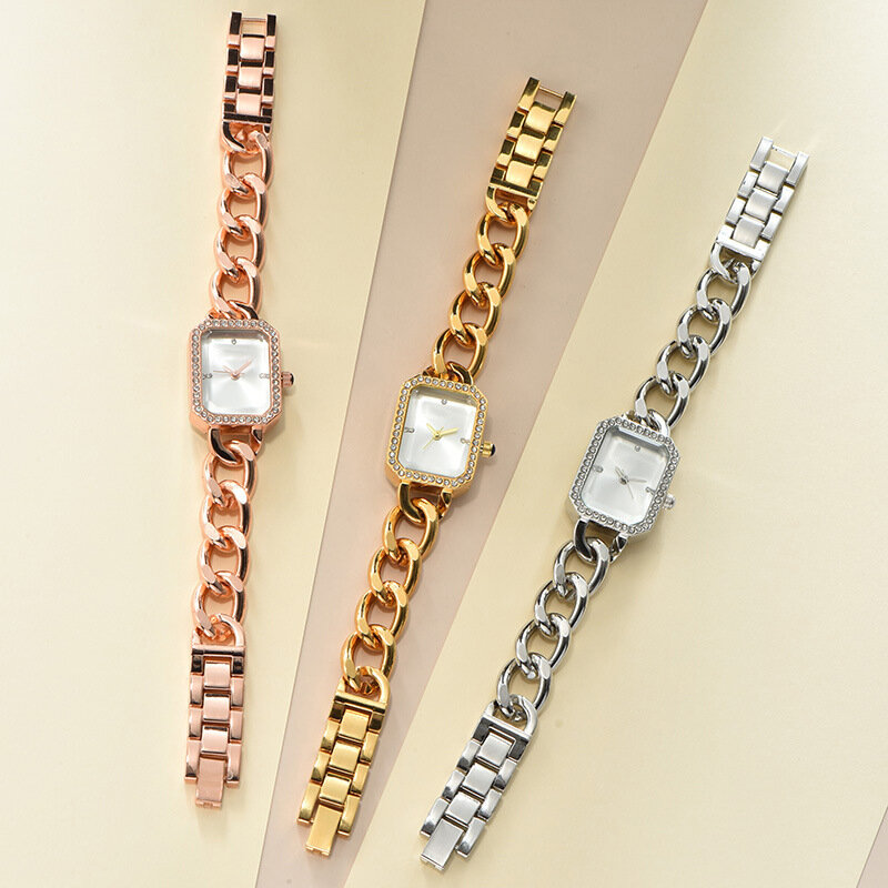 Relógio minimalista pequeno da fragrância para mulheres, bracelete quadrado retro, ultra fino, requintado