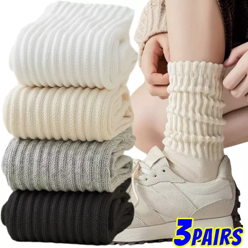 Calcetines largos de punto Y2k para mujer y niña, medias informales de ganchillo, color blanco y negro, de tubo medio, de algodón, con puños y volantes