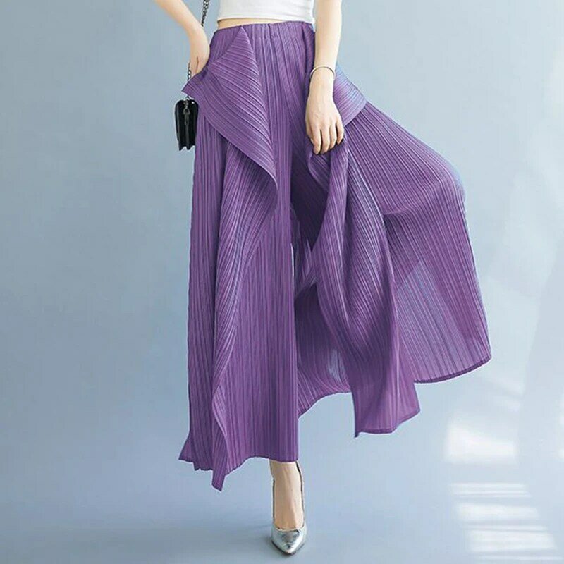 กางเกงฮาราจูกุผู้หญิงขาบานแบบไม่สม่ำเสมอแฟชั่นนางฟ้ากางเกงขายาวรัดรูปใหม่2024