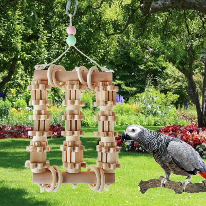 Jouet à mâcher pour oiseaux, Cage à perroquets, jouets à mordre, blocs en bois naturel, support perche, jouets pour moyens