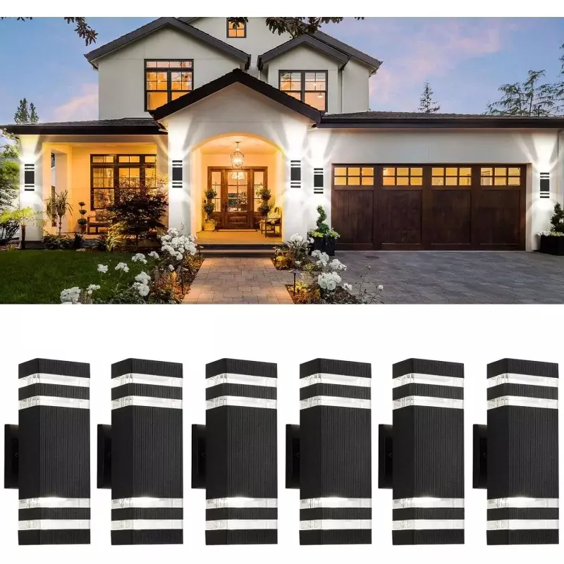 Tewei 6 pack outdoor wall lights, black exterior light fixture Mount modern for House, waterproof aluminum U