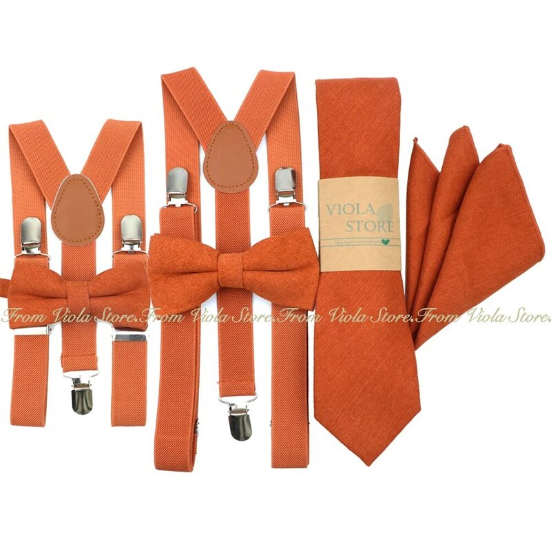 Khaki Maple Solid 2.5cm bretella 7cm cotone velluto a coste cravatta Hankie Bow set uomo bambini cravatta Brace cinghie elastiche accessorio da sposa