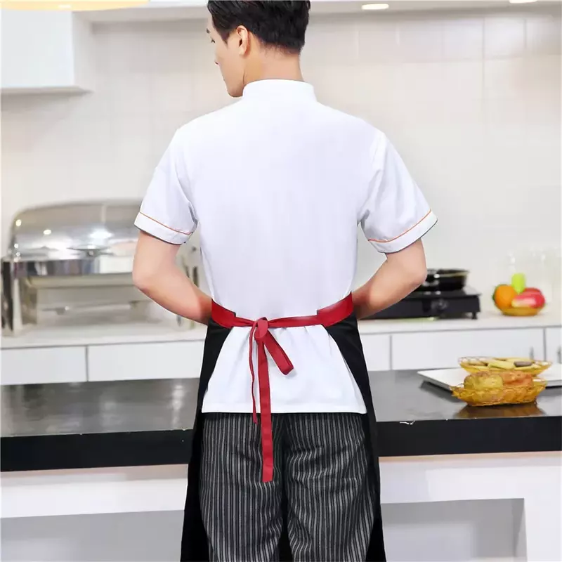 Veste de chef à manches courtes, uniformes de chef de cuisine de restaurant, double boutonnage, tablier long de service alimentaire, 73 WaClaFood