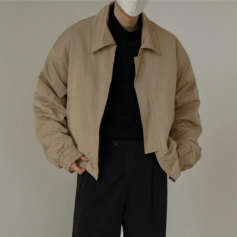 Abrigo de manga larga para hombre, chaqueta con cuello de solapa de Color sólido