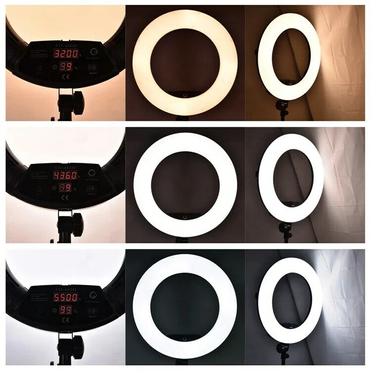 Vzonkit-Anneau lumineux de remplissage à piles, 18 pouces, 96W, lampe pour vidéo de maquillage, studio en direct, équipement de beauté à usage domestique