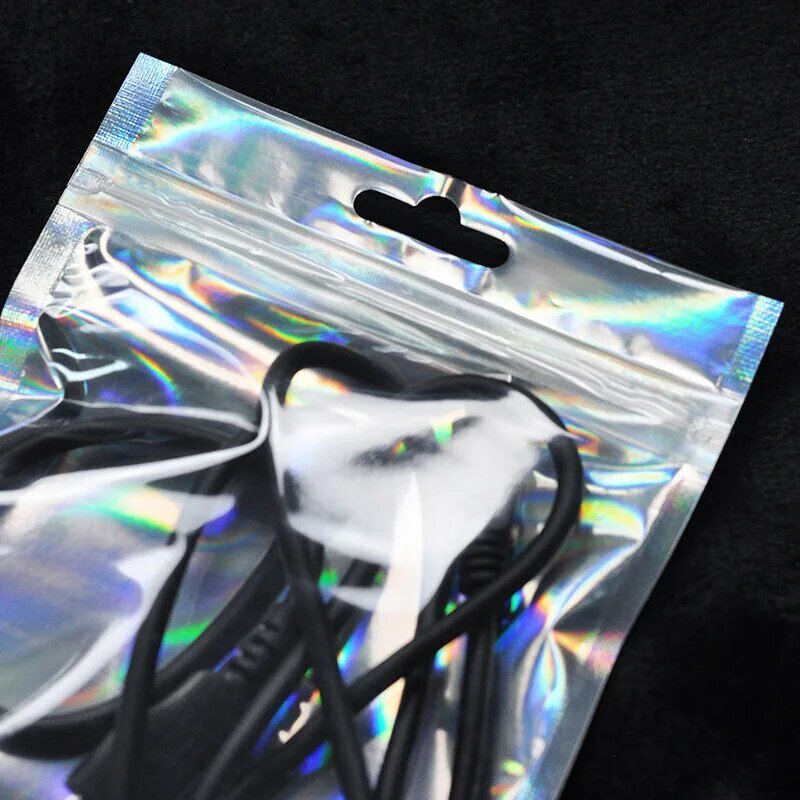 50pcs Iridescent Zip Lock Bags Pouches Cosmetic Plastic Laser Bag Holographic Makeup Storage Bag Ziplock Bags Gift Packaging