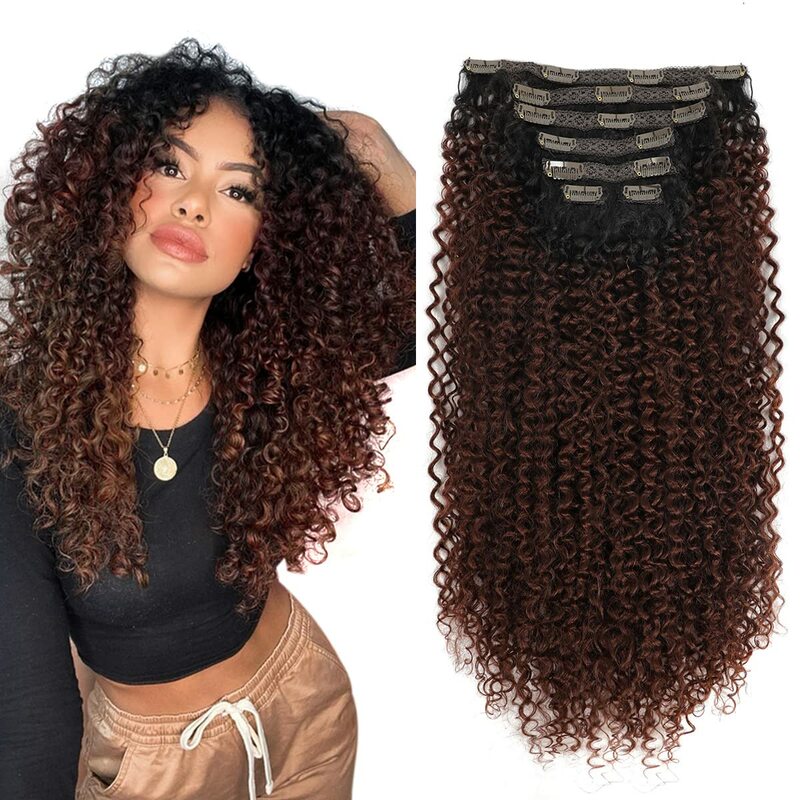 Synthetische Clip In Hair Extension Volledige Head Lange 26 "140G Afro Kinky Krullend Nep Haar Stukken Clip-op Blacke Bruin Haarspeld Voor Vrouwen