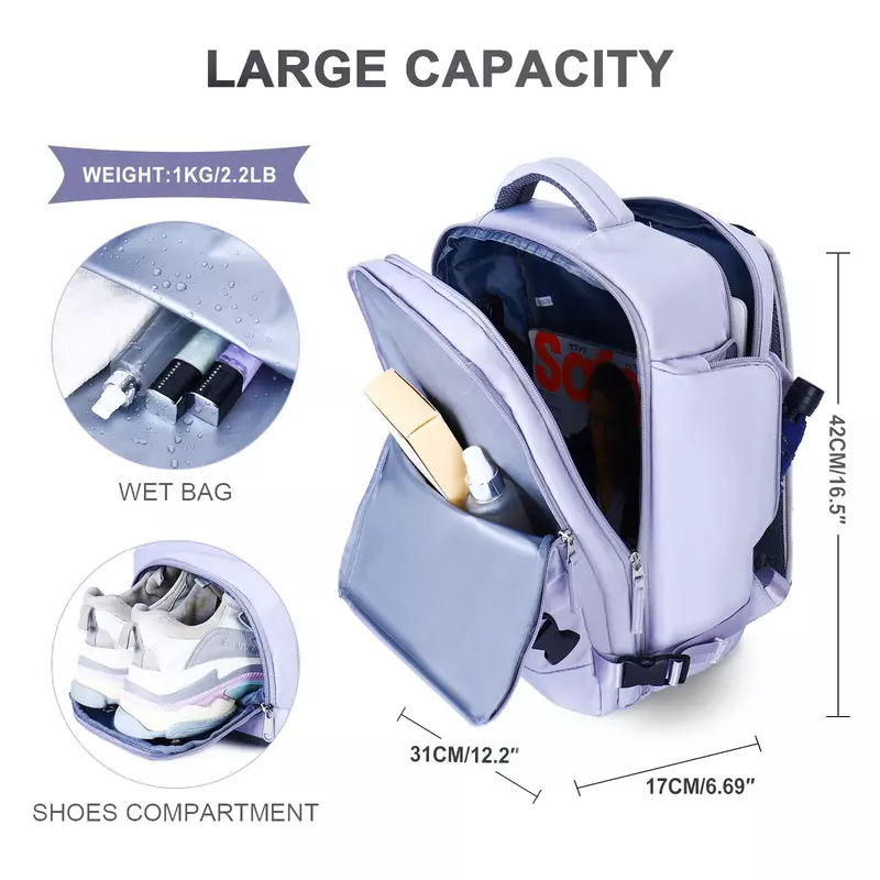 大容量旅行のバックパック、多機能荷物、軽量、防水、カジュアル、ノートブックbagpacks、飛行機、女性の