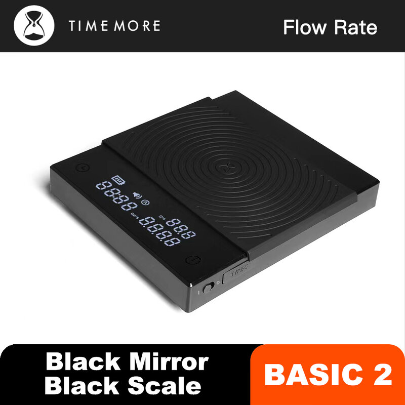 TIMEMORE 블랙 미러 기본 2 전자 커피 체중계 내장 자동 타이머, 디지털 에스프레소 주방 체중계, 2kg 유량 기능